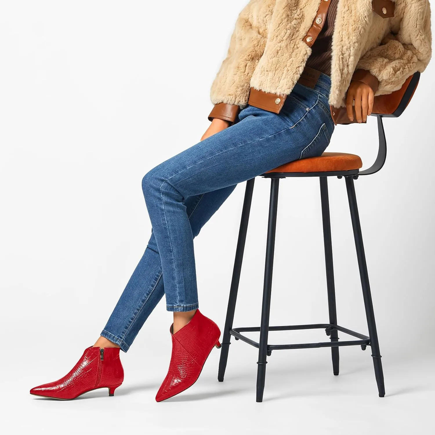 Aachcol Womens Pointed Toe Low Kitten Heel Ankle Boots Short Bootie Zipper Office Dress Basic Classic 1.4 Inches Heels