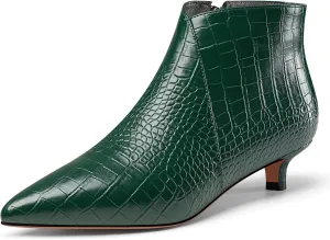 Aachcol Womens Pointed Toe Low Kitten Heel Ankle Boots Short Bootie Zipper Office Dress Basic Classic 1.4 Inches Heels