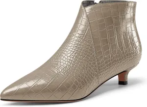Aachcol Womens Pointed Toe Low Kitten Heel Ankle Boots Short Bootie Zipper Office Dress Basic Classic 1.4 Inches Heels