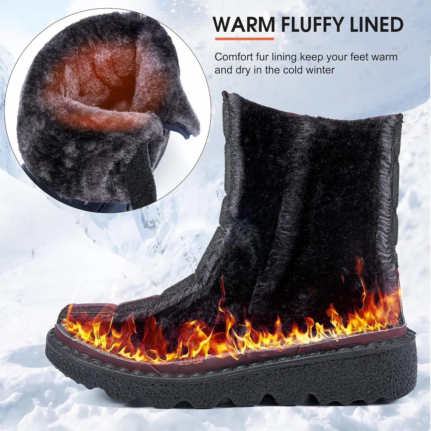 Ablanczoom Womens Winter Snow Boots With Warm Fur Lining Comfortable Booties Non Slip Waterproof Outdoor Shoes