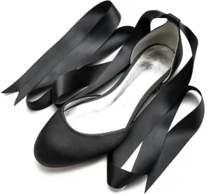 ADMLZQQ Ballet Flats Women Satin Comfortable Closed Toe Ribbon Tie Flats Shoes for Bride Round Toe Prom Evening Bridal Party Dress Flats