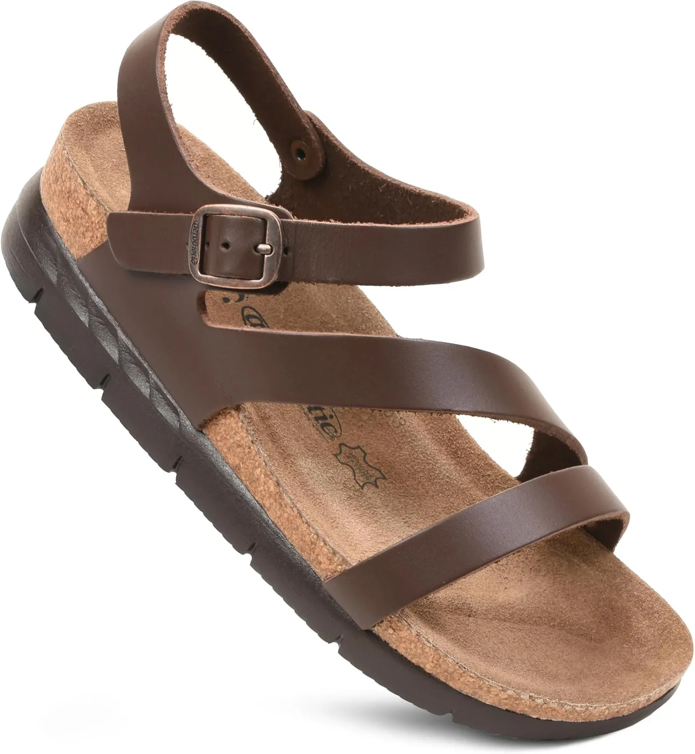 AEROTHOTIC Leather Platform Sandals with Arch Support Strappy Memory Foam Comfortable Slip On Perfect for Outing Party Everyday Wedge Sandals for Women