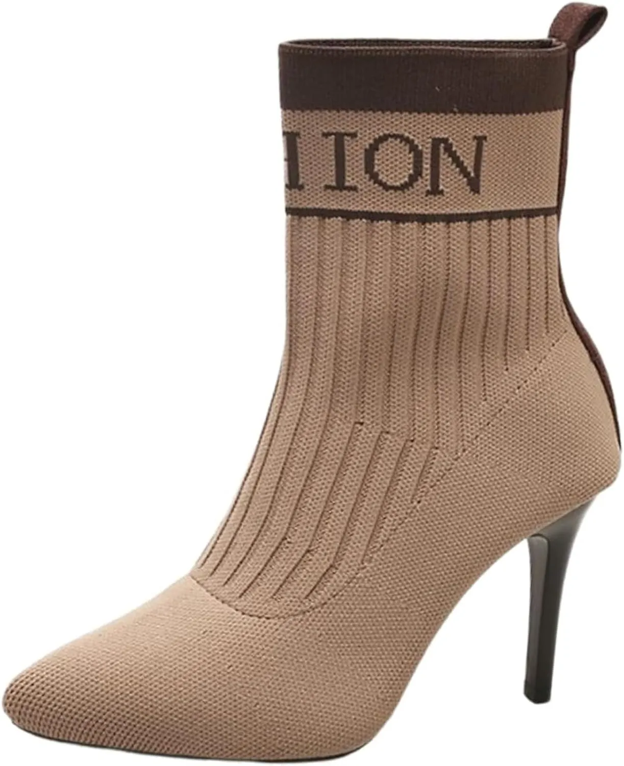 Aflngle Women's Fashion Ankle Boots Sexy Pointed Toe Stiletto High Heels Boots Elastic Knitted Fabric Short Long Sock Heels Comfy Mid Calf Booties