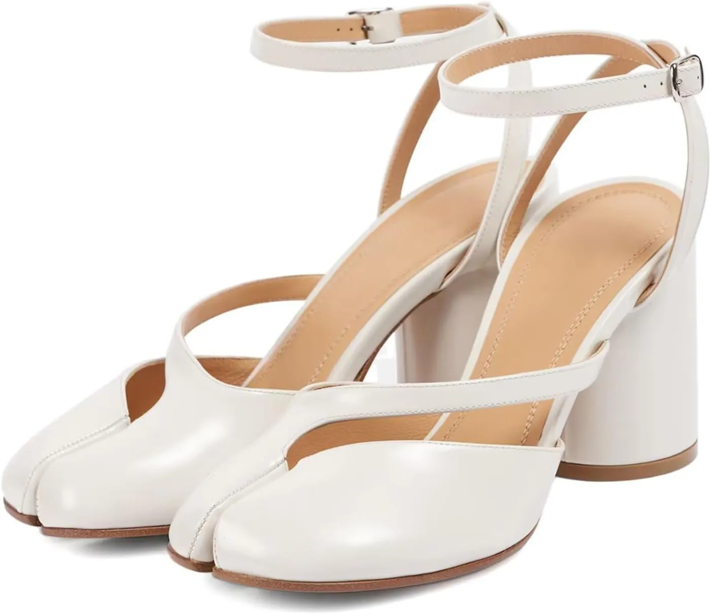 Agodor Women's Chunky Block High Heels Split Toe Pumps Ankle Strap Slingback Heels Tabi Shoes Comfort Dress Heeled Sandals