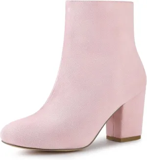 Allegra K Women's Round Toe Chunky Heel Ankle Boots