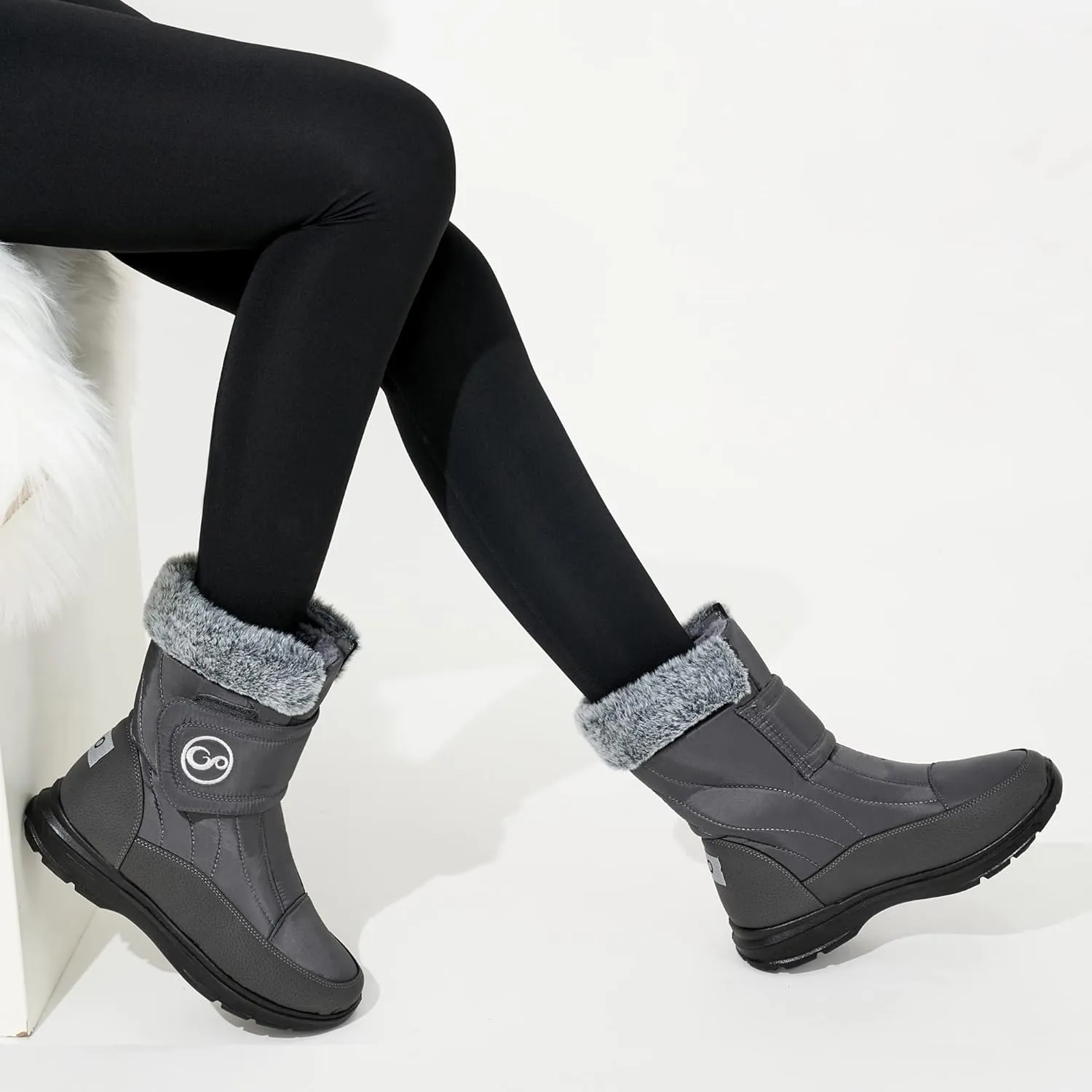 Almusen Snow Boots for Womens Winter Shoes: Warm Fur Lining Mid Calf Boots Women Anti Slip Waterproof Hook Loop Comfortable Outdoor Boot