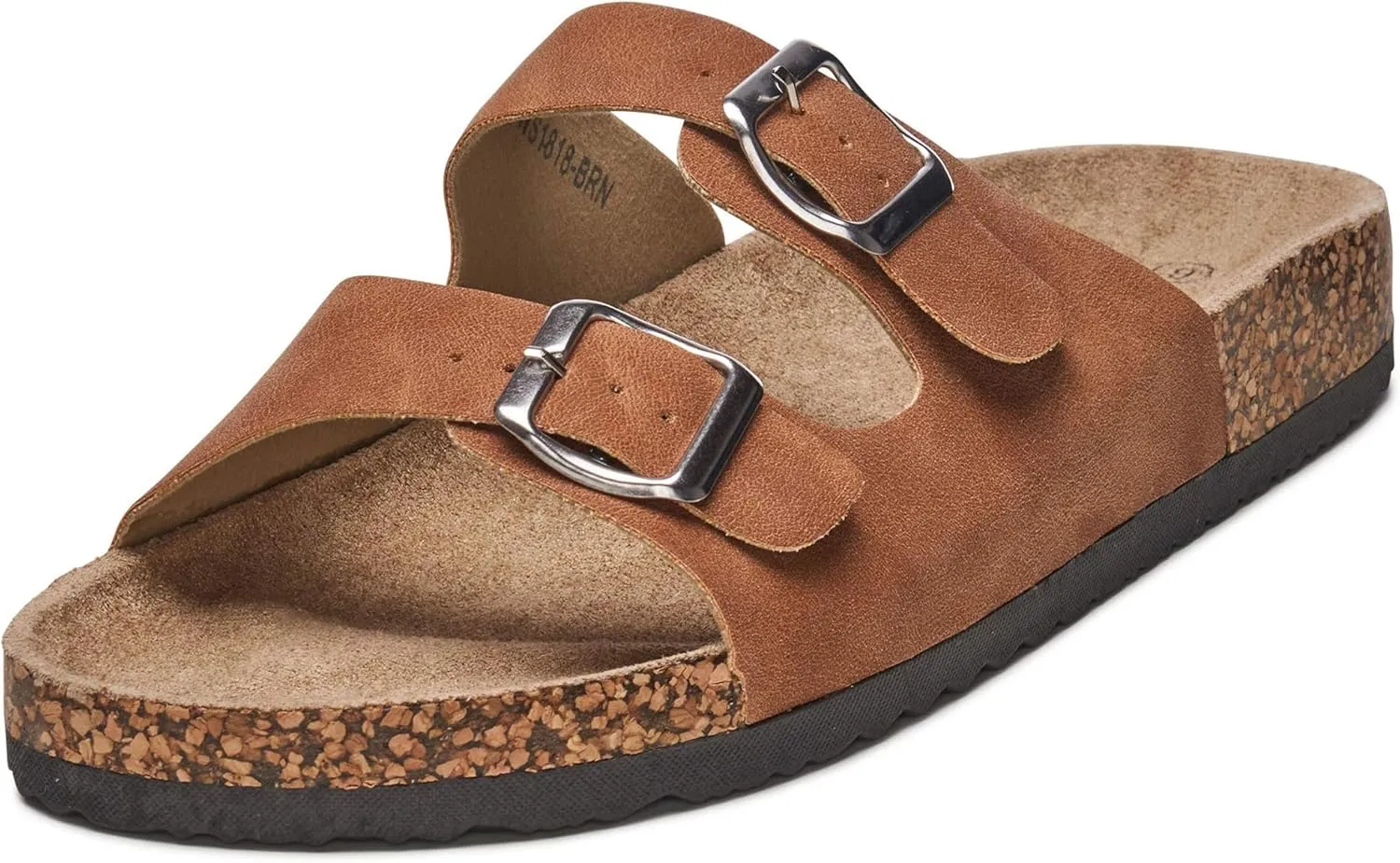 Alpine Swiss Mens Double Strap Contour Sandals | Adjustable Buckle Slides | Vegan Leather Footbed Sandals | Ergonomic Cork-Inspired Sole | Casual Summer Footwear Slip On Slides with Buckles