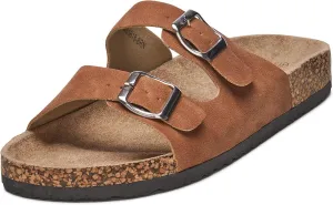 Alpine Swiss Mens Double Strap Contour Sandals | Adjustable Buckle Slides | Vegan Leather Footbed Sandals | Ergonomic Cork-Inspired Sole | Casual Summer Footwear Slip On Slides with Buckles
