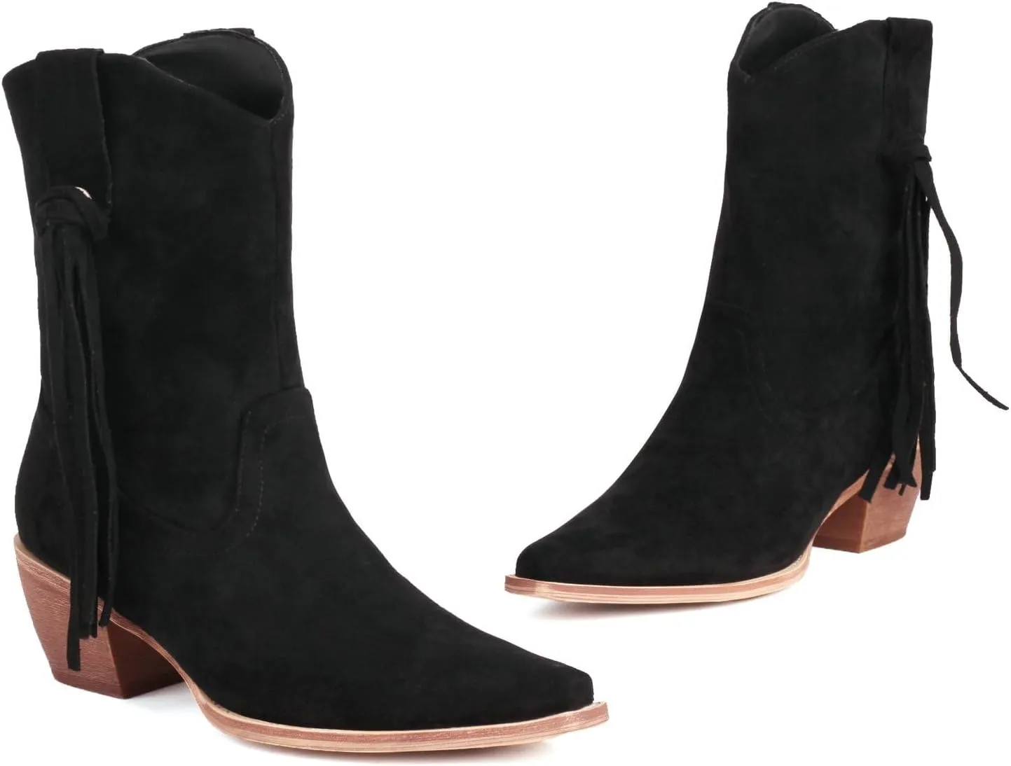 Alsoloveu Ankle Cowboy Boots for Women Suede Snip Toe Chunky Heel Western Boots