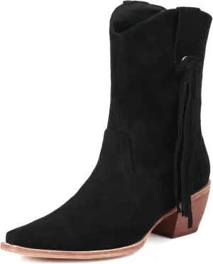 Alsoloveu Ankle Cowboy Boots for Women Suede Snip Toe Chunky Heel Western Boots