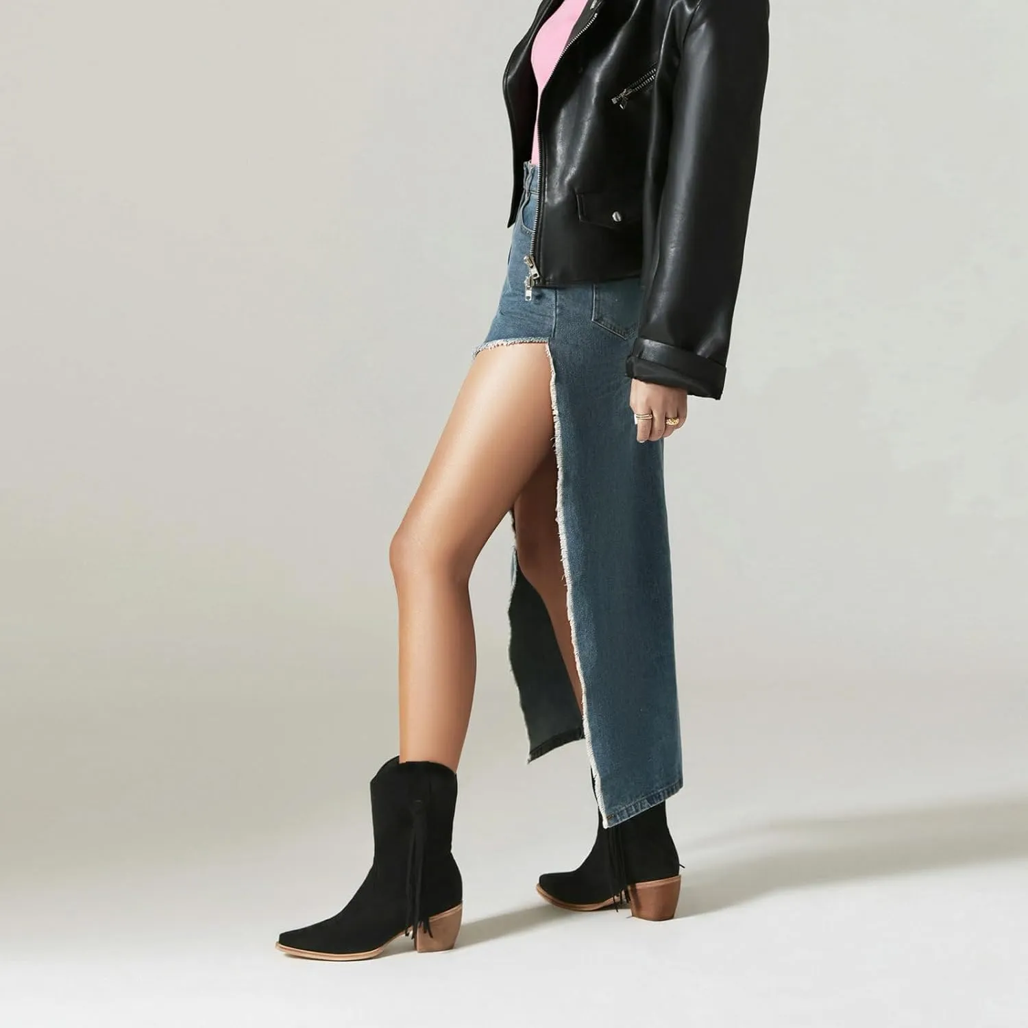 Alsoloveu Ankle Cowboy Boots for Women Suede Snip Toe Chunky Heel Western Boots