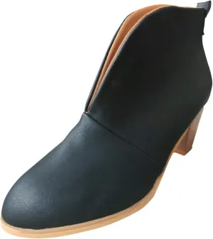 Ankle Boots for Women Front Deep V Cut Out Short Shoes Slip On Lightweight Comfort Non-Slip Chunky Stacked Heel Booties