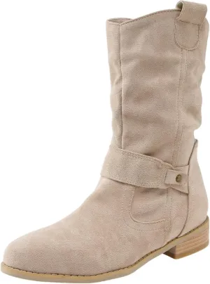 Ankle Boots for Women Stacked Chunky High Heel Short Ankle Booties Cut Out Vintage Slip on Leather Round Toe Non Slip Women's Boots Short Fall Winter Booties
