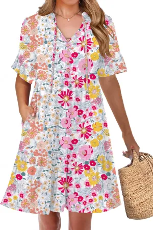 ANRABESS Womens Summer Casual Button Down Mini Dress Ruffle Short Sleeve V Neck Flowy A Line Tiered Beach Vacation Dresses