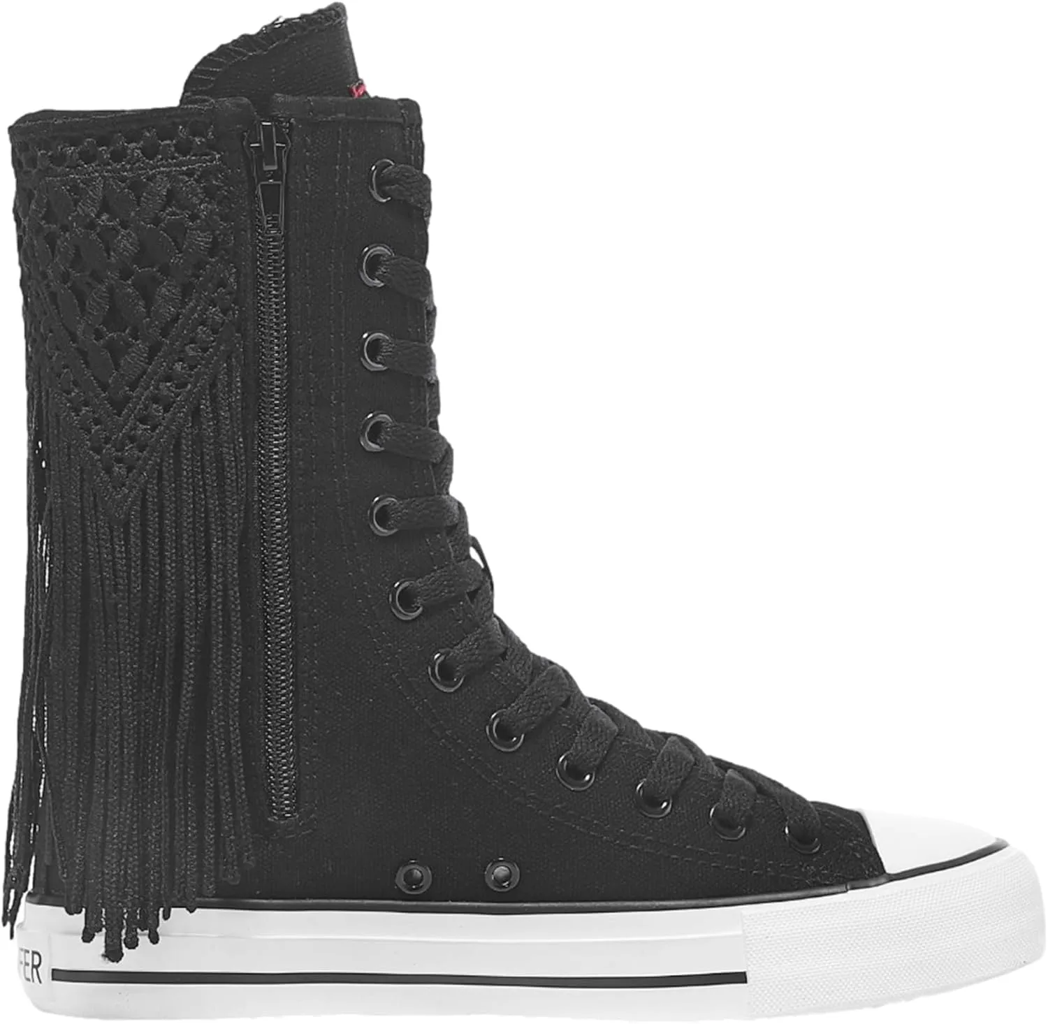 ANUFER Womens Girls Fashion Mid-Calf Canvas Boots Casual High Top Lace Up Canvas Sneakers