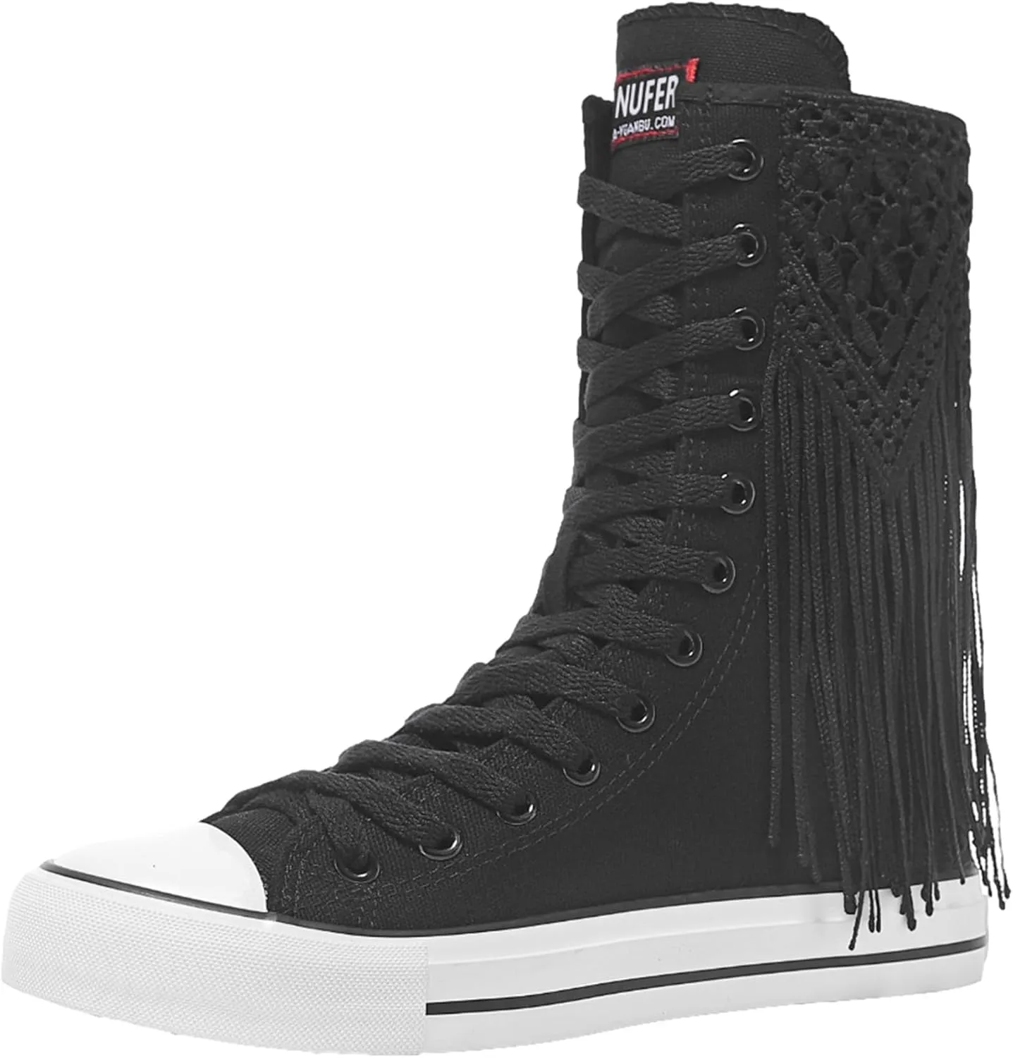 ANUFER Womens Girls Fashion Mid-Calf Canvas Boots Casual High Top Lace Up Canvas Sneakers