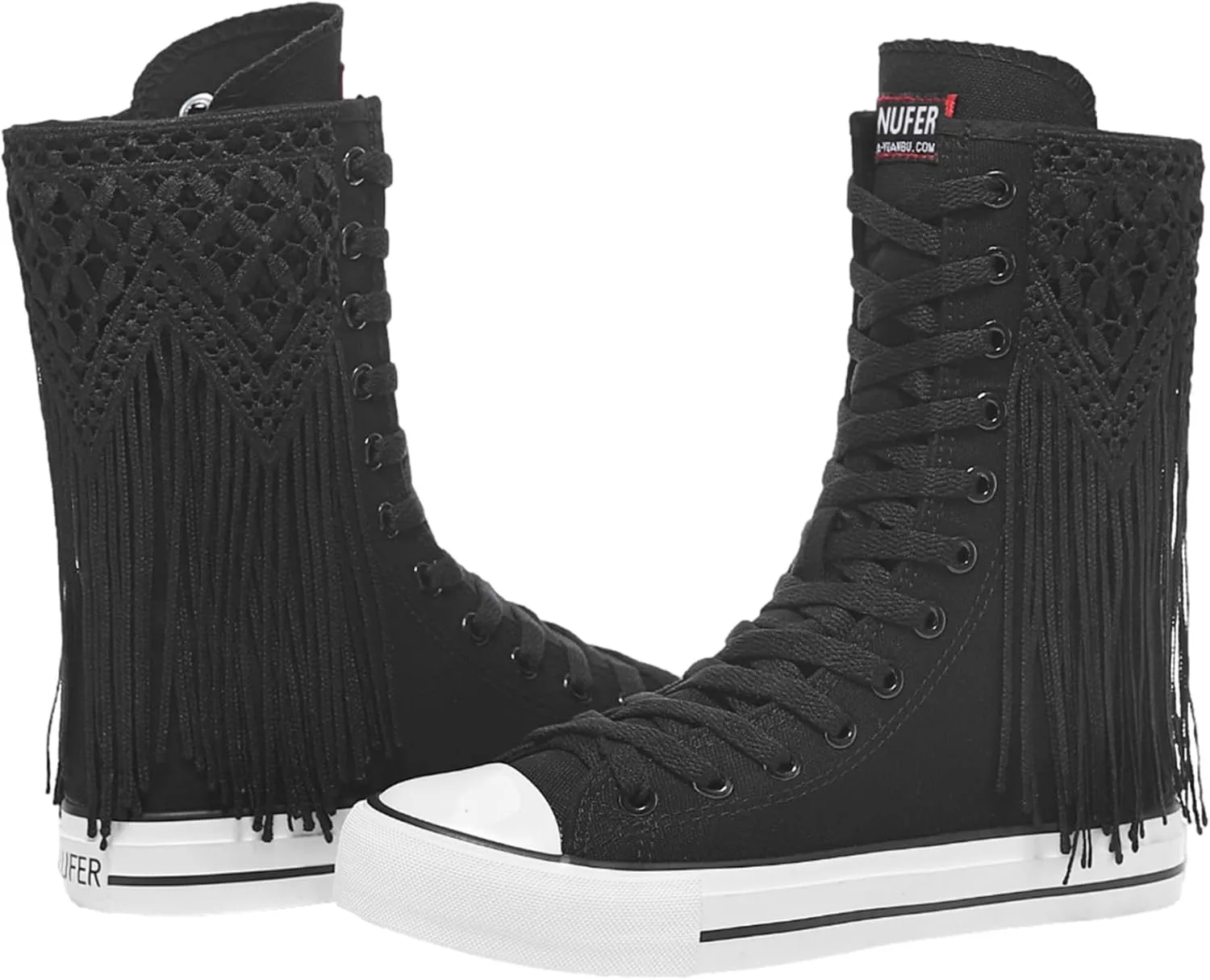ANUFER Womens Girls Fashion Mid-Calf Canvas Boots Casual High Top Lace Up Canvas Sneakers