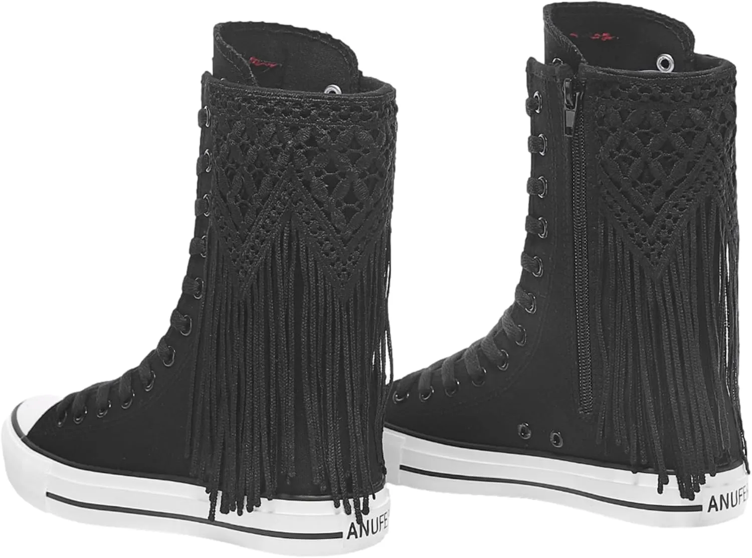 ANUFER Womens Girls Fashion Mid-Calf Canvas Boots Casual High Top Lace Up Canvas Sneakers