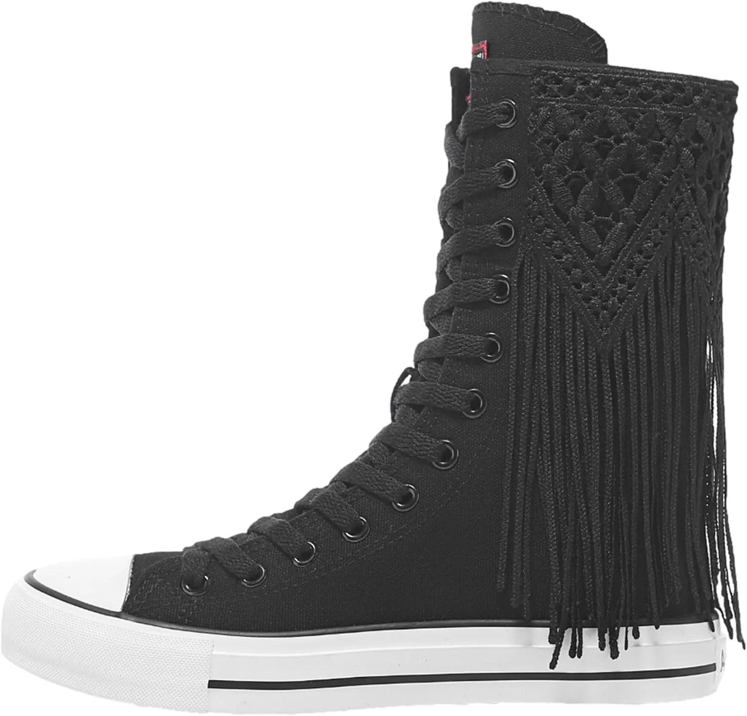 ANUFER Womens Girls Fashion Mid-Calf Canvas Boots Casual High Top Lace Up Canvas Sneakers