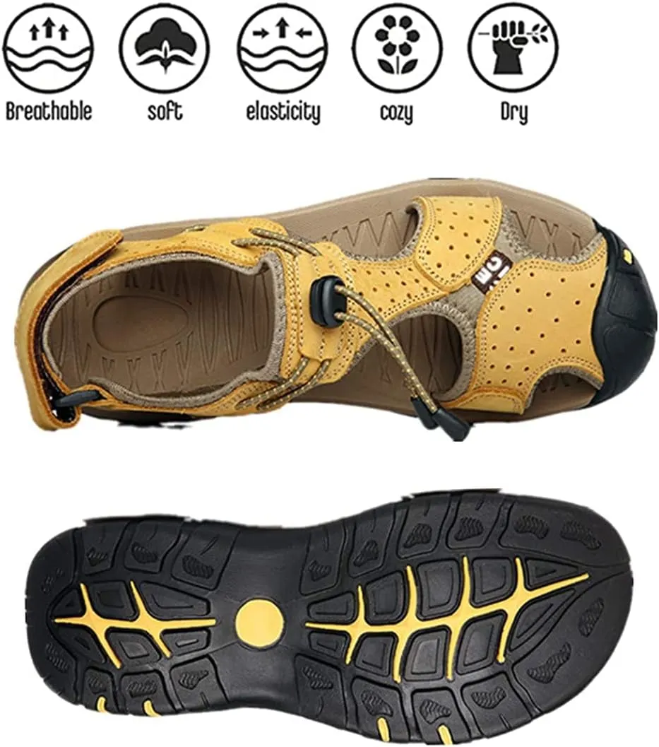 Asifn Men's Outdoor Hiking Leather Sandals Water Shoes Slides Closed Toe Sport Walking Fishermen Climbing Summer Athletic