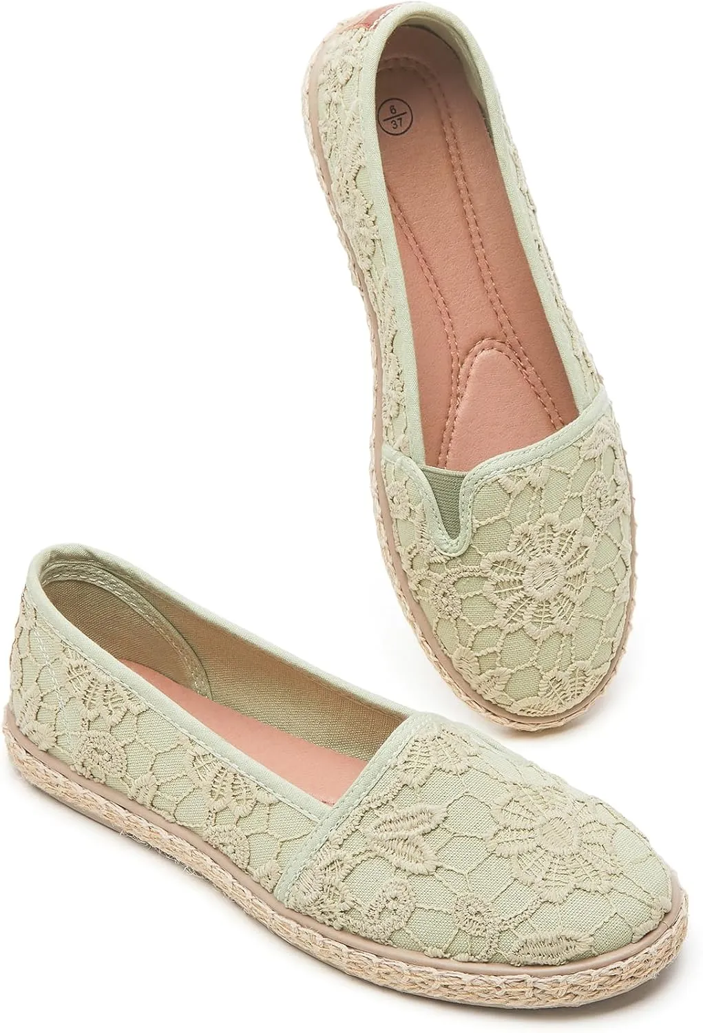 BABUDOG Women's Black Flats with Flower Embroideried,White Lace Ballet Flats,Comfortable Dress Flats