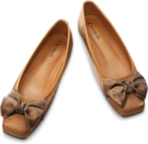 Ballet Flats for Women ; Square Toe Mary Jane Flats ; Satin Material Ballet Shoes ; Bowknot Elegant Dressy Women Shoes