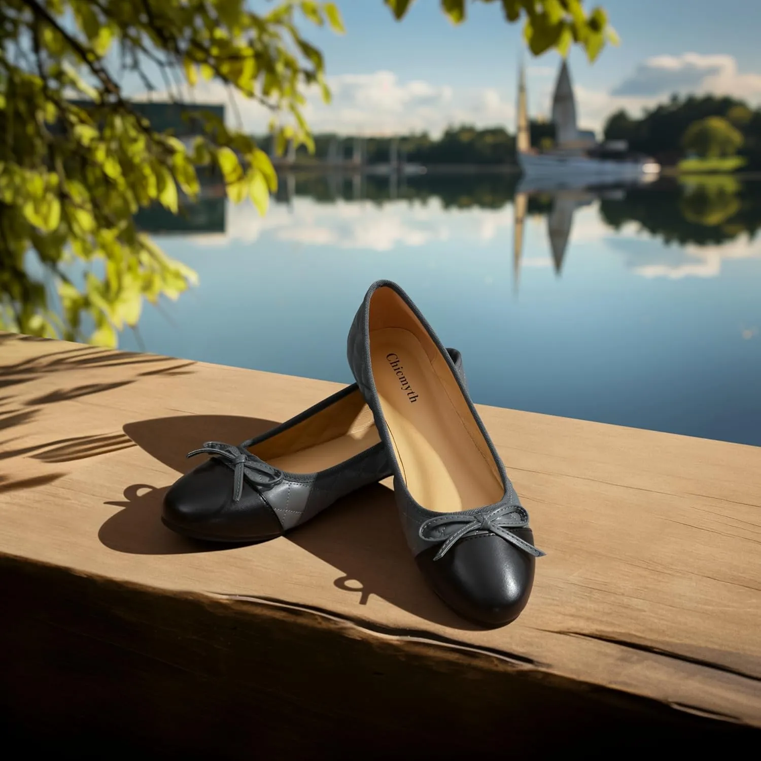 Ballet Flats for Women;Round Toe Mary Jane;Soft Leather Geometric Patterns Dressy Flats;Bowknot Slip on Women Shoes
