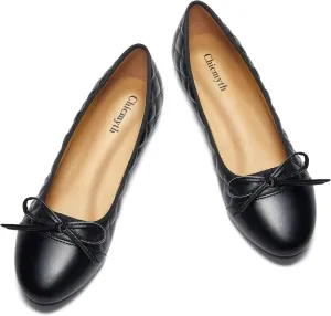 Ballet Flats for Women;Round Toe Mary Jane;Soft Leather Geometric Patterns Dressy Flats;Bowknot Slip on Women Shoes
