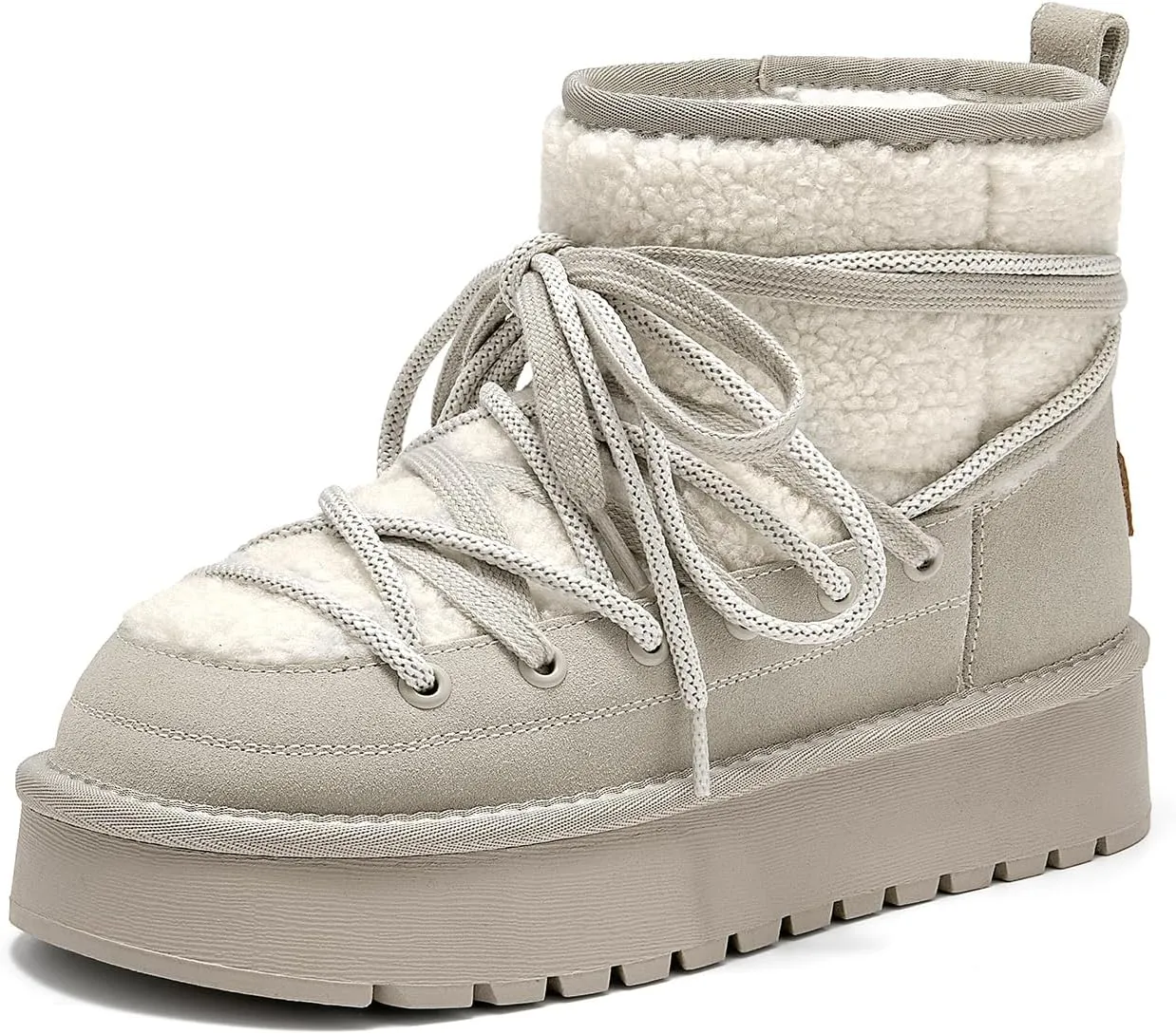 BEAU TODAY Snow Boots for Women, Platform Anti-Slip Winter Booties, Warm Fur Lace Up Round Toe Ankle Boots for Women, Comfort Faux Fur Outdoor Walking Boots