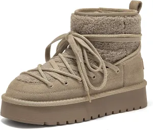 BEAU TODAY Snow Boots for Women, Platform Anti-Slip Winter Booties, Warm Fur Lace Up Round Toe Ankle Boots for Women, Comfort Faux Fur Outdoor Walking Boots
