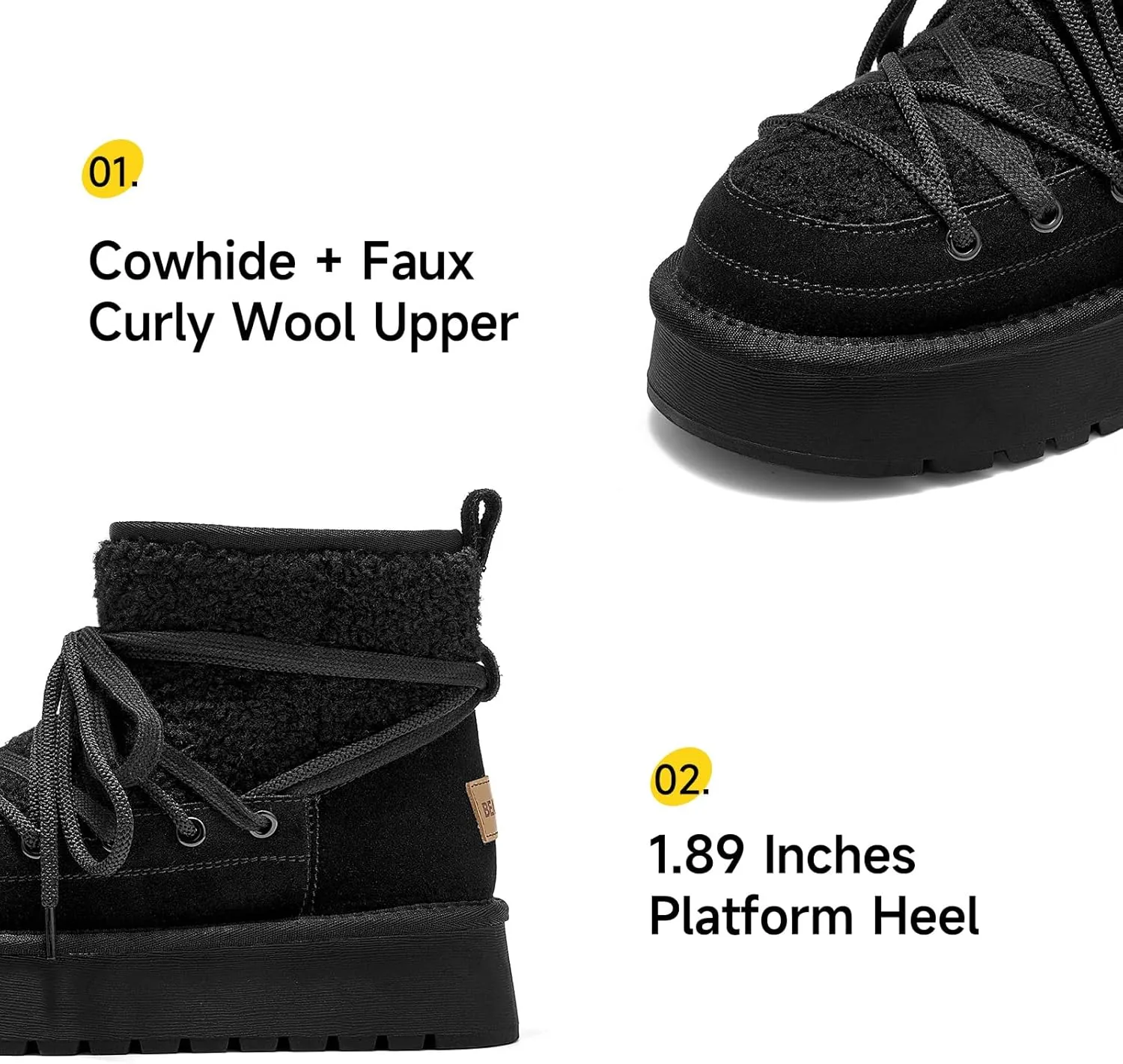 BEAU TODAY Snow Boots for Women, Platform Anti-Slip Winter Booties, Warm Fur Lace Up Round Toe Ankle Boots for Women, Comfort Faux Fur Outdoor Walking Boots