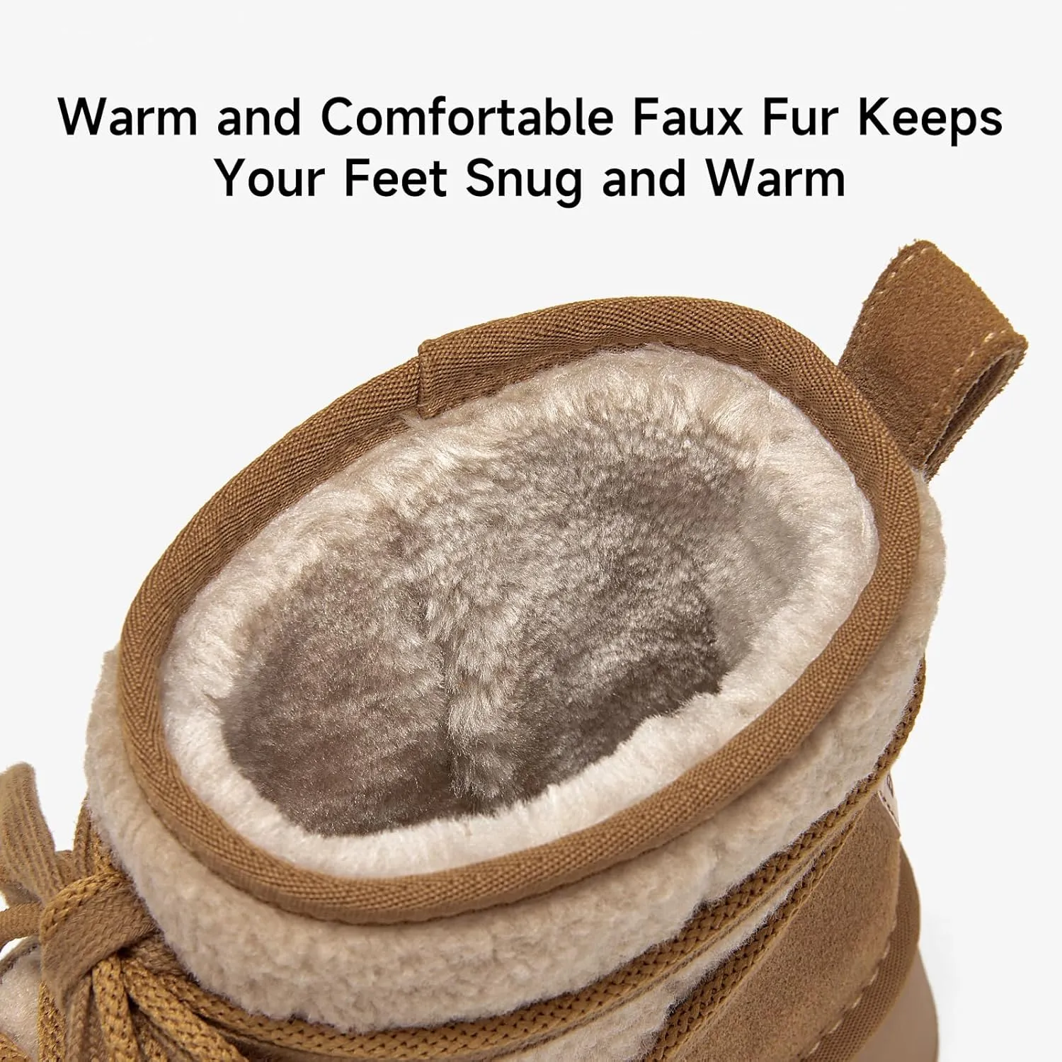BEAU TODAY Snow Boots for Women, Platform Anti-Slip Winter Booties, Warm Fur Lace Up Round Toe Ankle Boots for Women, Comfort Faux Fur Outdoor Walking Boots