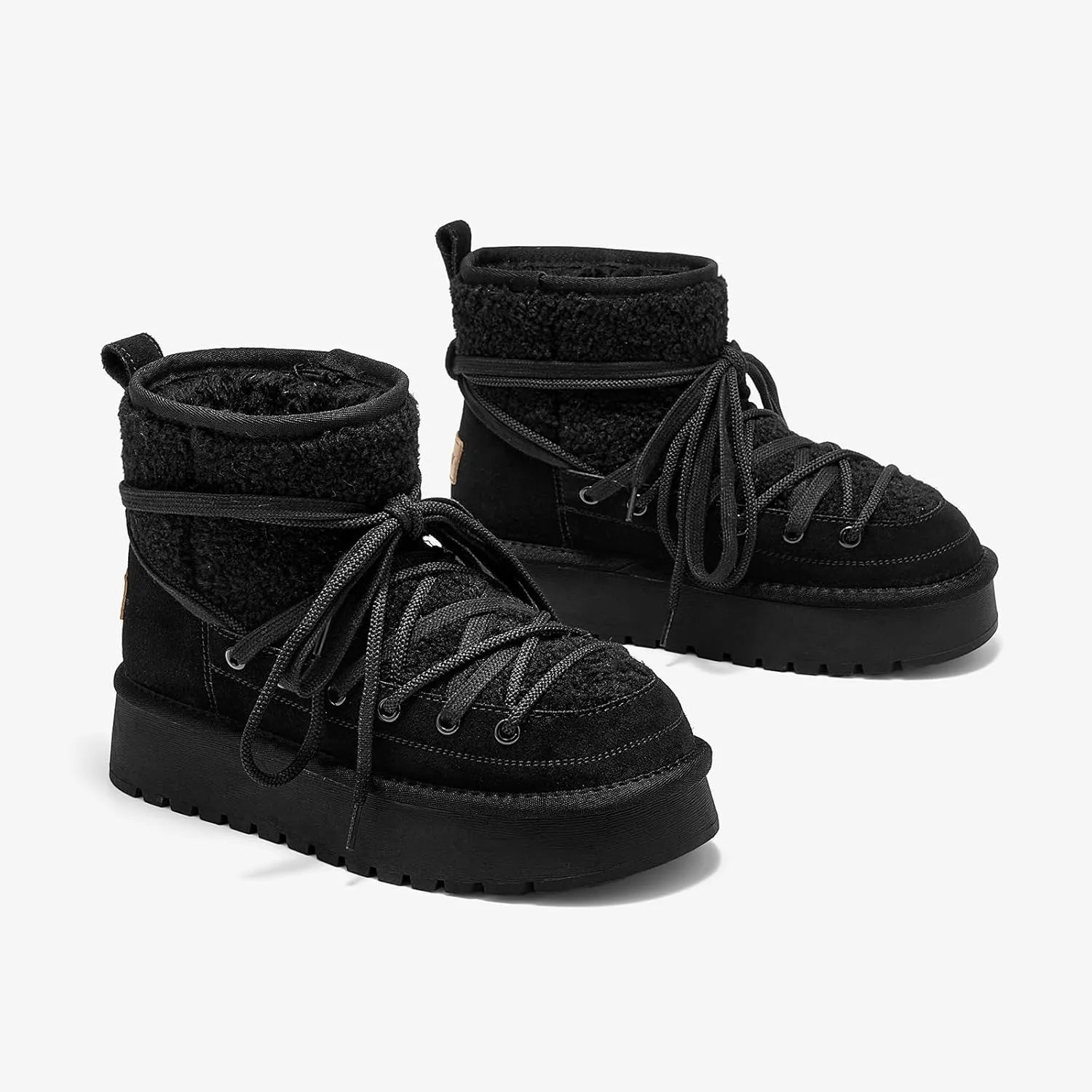 BEAU TODAY Snow Boots for Women, Platform Anti-Slip Winter Booties, Warm Fur Lace Up Round Toe Ankle Boots for Women, Comfort Faux Fur Outdoor Walking Boots