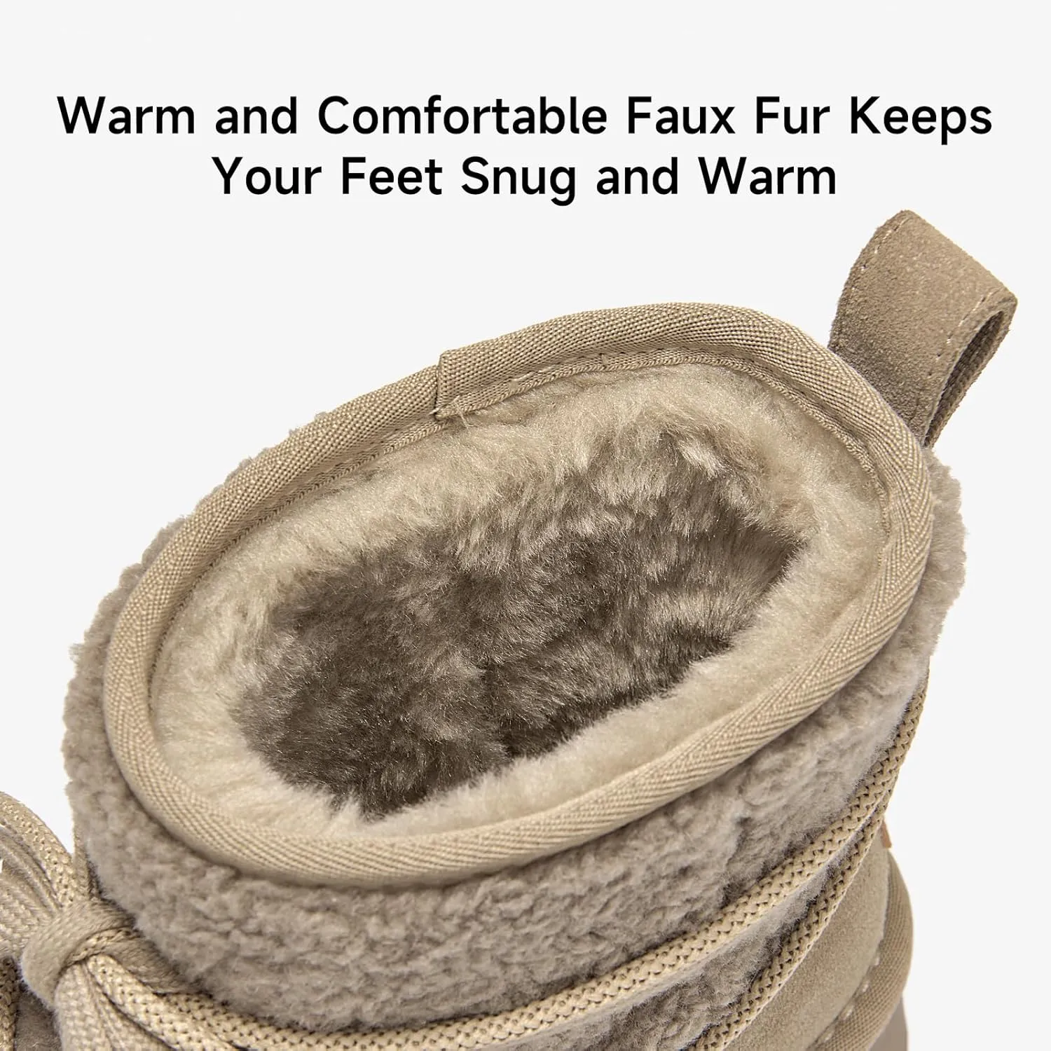 BEAU TODAY Snow Boots for Women, Platform Anti-Slip Winter Booties, Warm Fur Lace Up Round Toe Ankle Boots for Women, Comfort Faux Fur Outdoor Walking Boots
