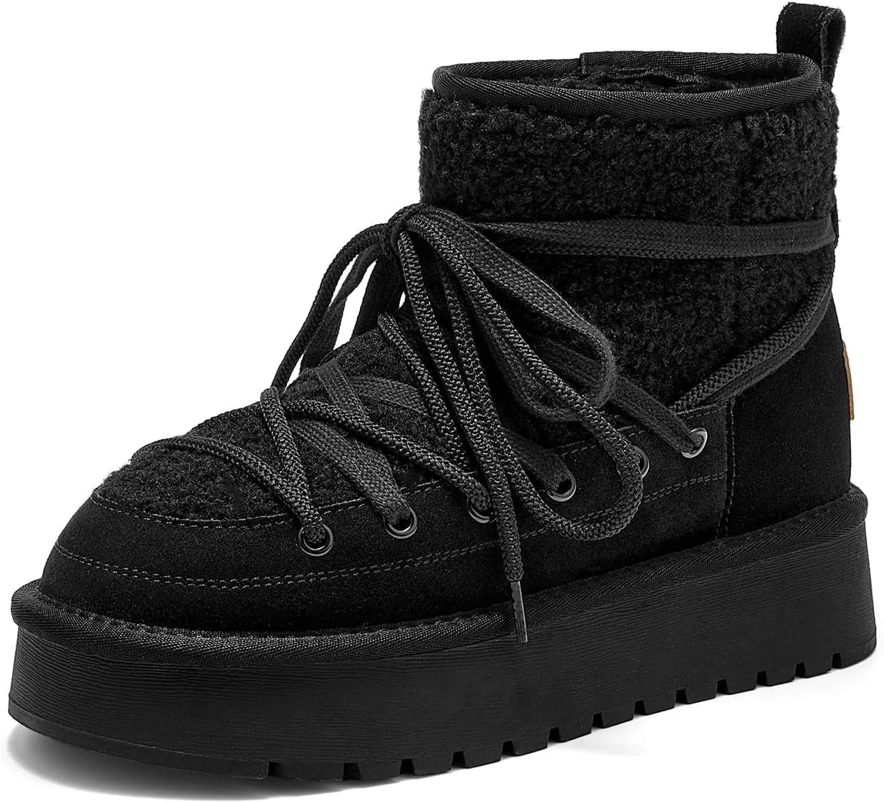 BEAU TODAY Snow Boots for Women, Platform Anti-Slip Winter Booties, Warm Fur Lace Up Round Toe Ankle Boots for Women, Comfort Faux Fur Outdoor Walking Boots