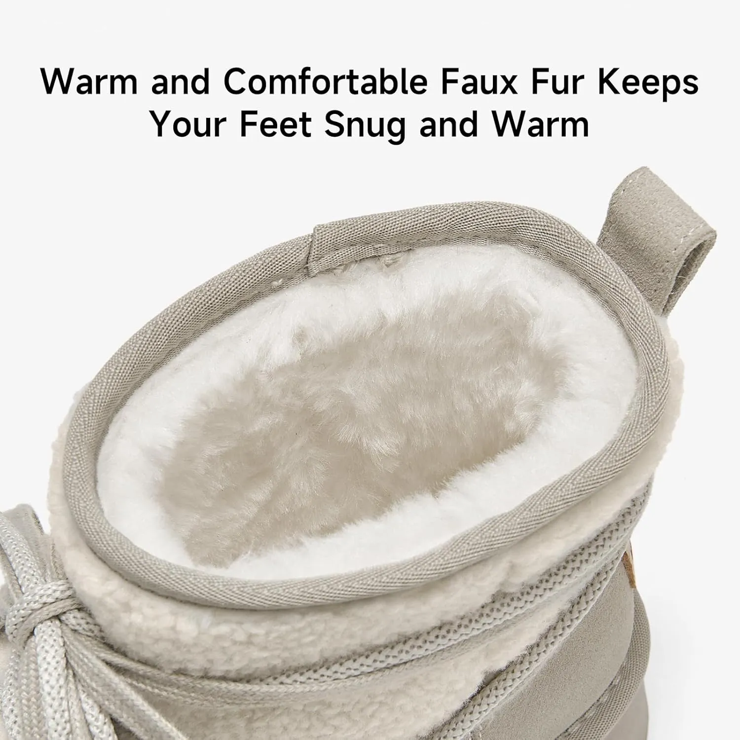 BEAU TODAY Snow Boots for Women, Platform Anti-Slip Winter Booties, Warm Fur Lace Up Round Toe Ankle Boots for Women, Comfort Faux Fur Outdoor Walking Boots