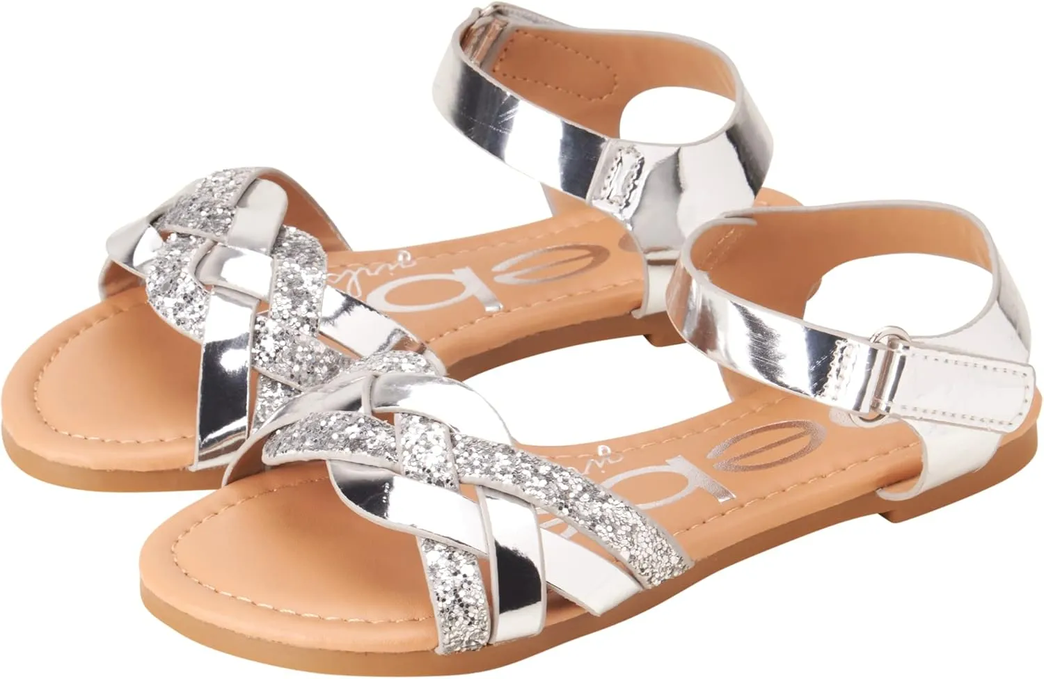 bebe Girls Sandals - Big girl and Toddler Girl Sandals with Durable Leather and Glitter Straps, Summer Dress Shoes for Girls