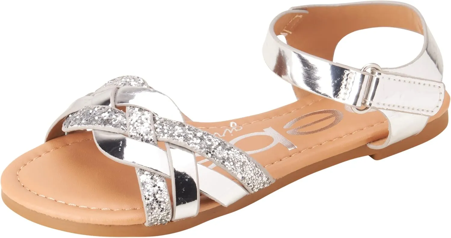 bebe Girls Sandals - Big girl and Toddler Girl Sandals with Durable Leather and Glitter Straps, Summer Dress Shoes for Girls