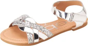 bebe Girls Sandals - Big girl and Toddler Girl Sandals with Durable Leather and Glitter Straps, Summer Dress Shoes for Girls