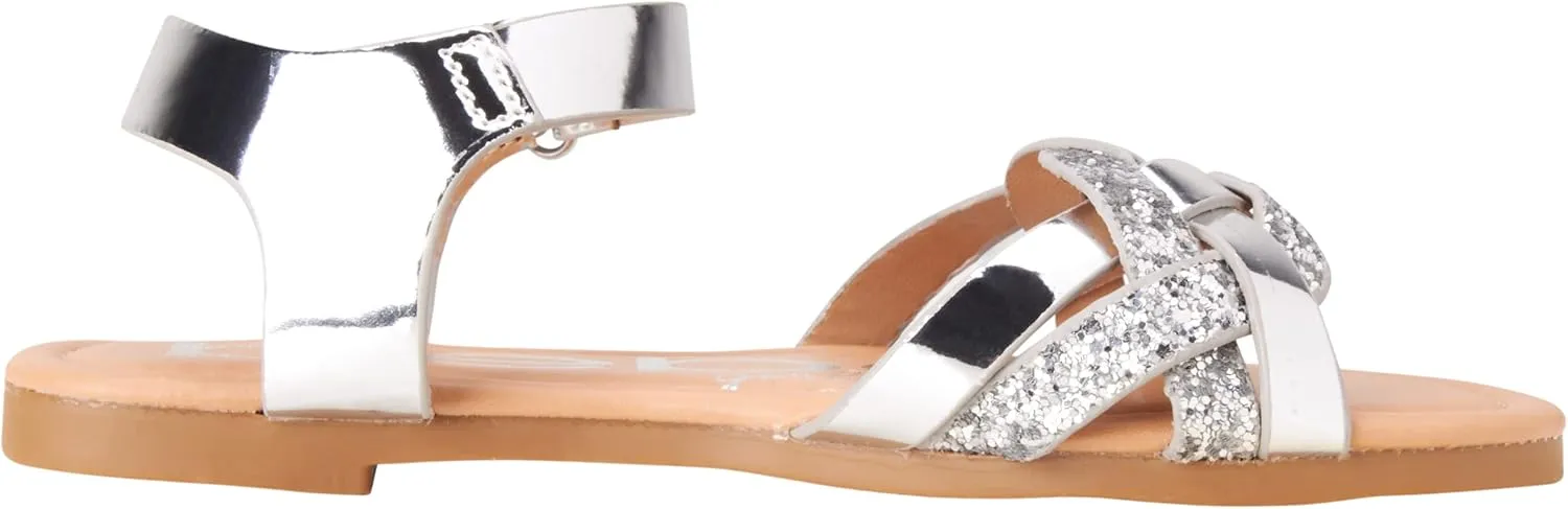 bebe Girls Sandals - Big girl and Toddler Girl Sandals with Durable Leather and Glitter Straps, Summer Dress Shoes for Girls
