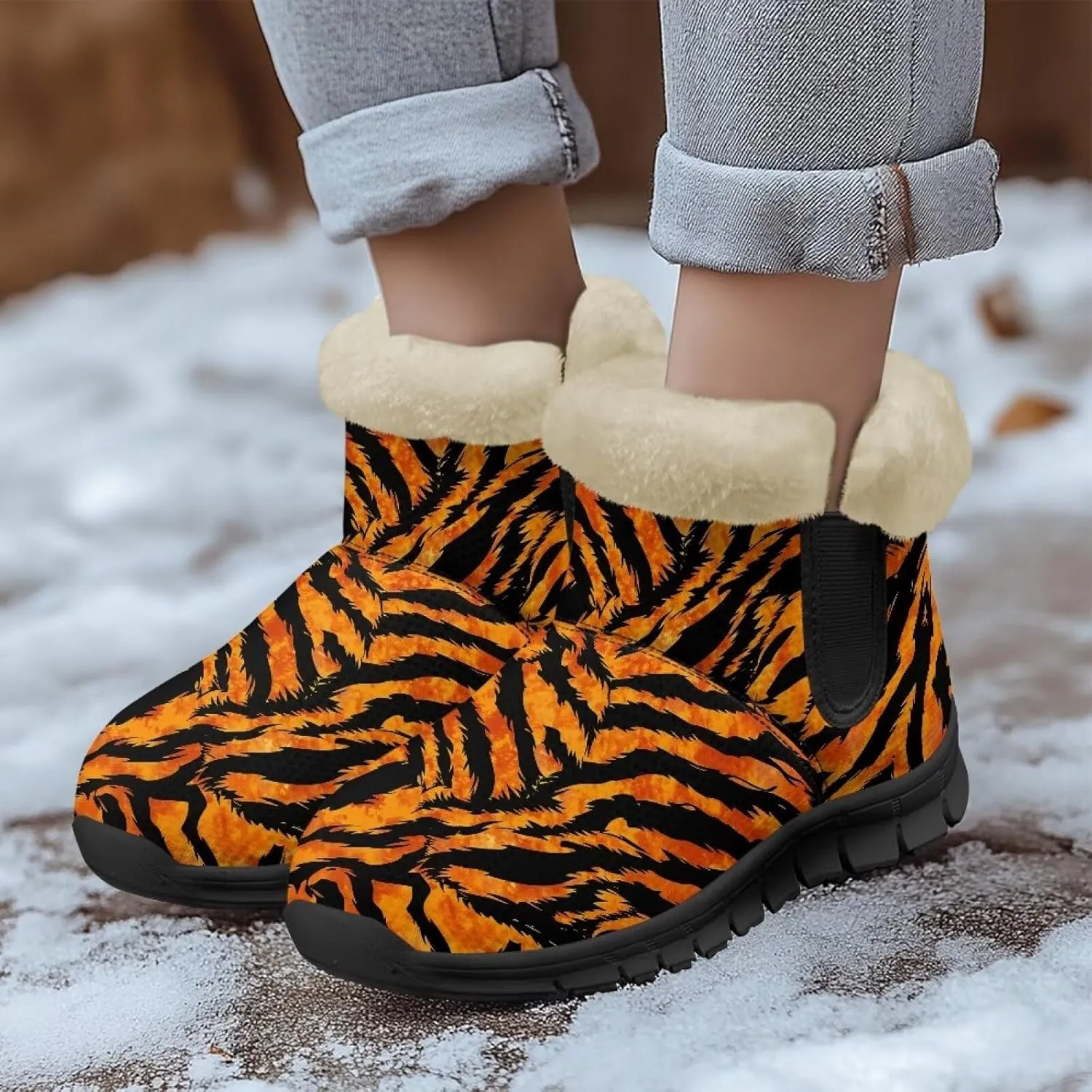Binienty Winter Snow Boots for Women Fuzzy Warm Mid Calf Booties Travel Outdoor