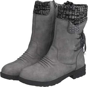 Boots for Women Trendy Winter Mid Calf Side Zip Low Heel Western Platform Hiking Booties Warm Non Slip Outdoor Shoes