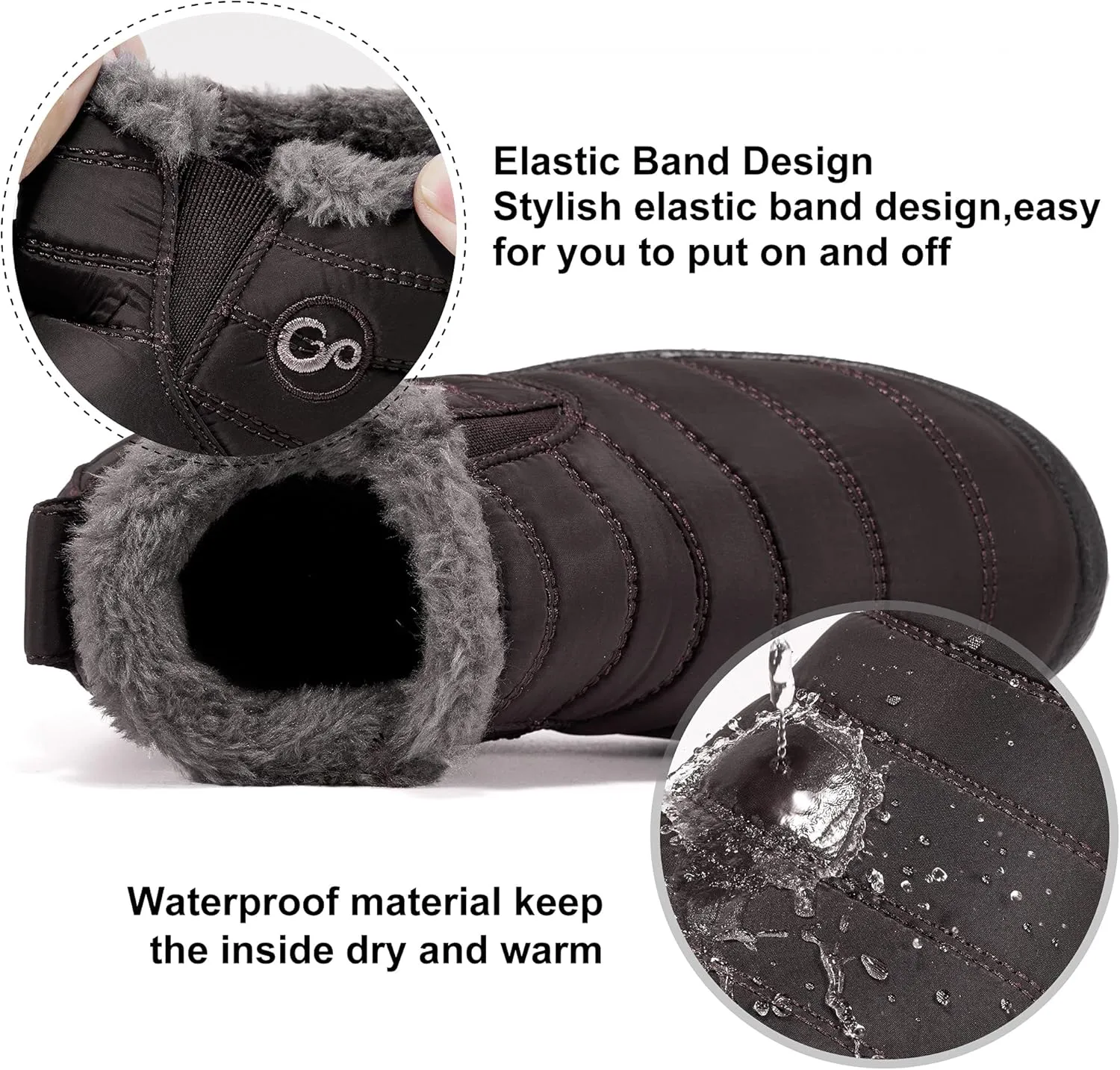 Boys Girls Winter Snow Boots: Warm Fur Lined Toddler Boots Non Slip Waterproof Ankle Booties Convenient Elastic Band Outdoor Little Kids Walking Shoes