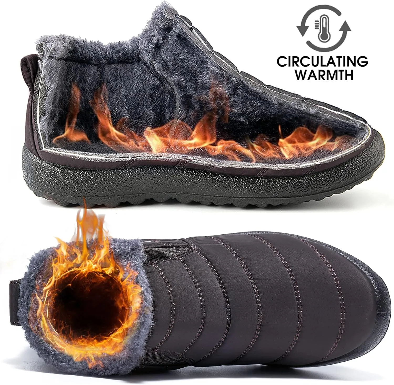 Boys Girls Winter Snow Boots: Warm Fur Lined Toddler Boots Non Slip Waterproof Ankle Booties Convenient Elastic Band Outdoor Little Kids Walking Shoes