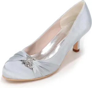 Bride's High Heel Slip-On Wedding Shoes - Closed Toe, Elegant Satin Pumps Perfect for Evening Parties, Proms, & Formal Dress Events
