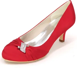 Bride's High Heel Slip-On Wedding Shoes - Closed Toe, Elegant Satin Pumps Perfect for Evening Parties, Proms, & Formal Dress Events