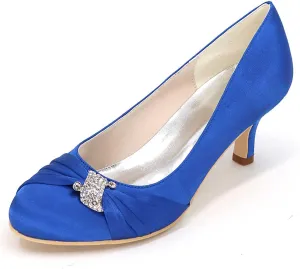 Bride's High Heel Slip-On Wedding Shoes - Closed Toe, Elegant Satin Pumps Perfect for Evening Parties, Proms, & Formal Dress Events