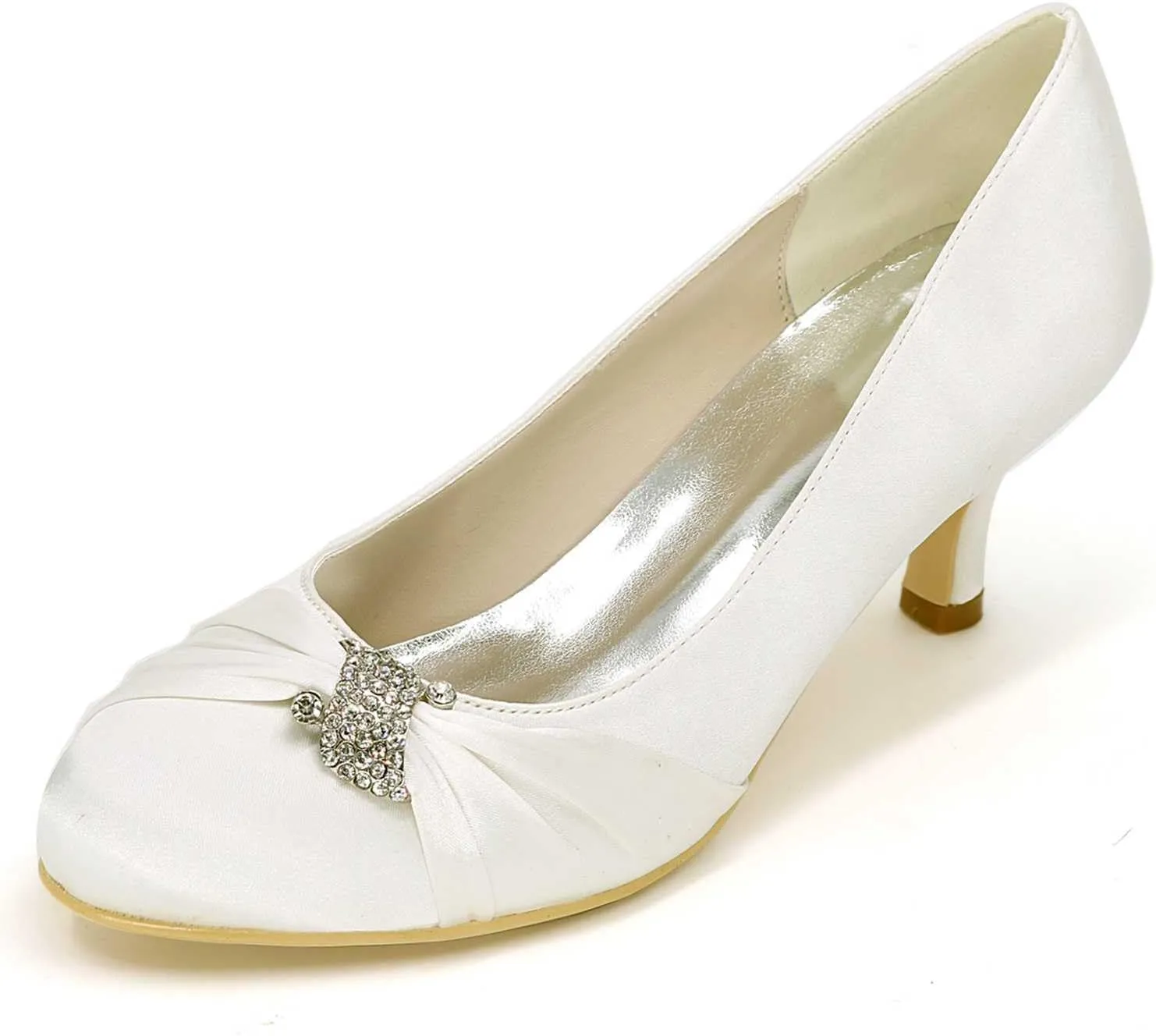 Bride's High Heel Slip-On Wedding Shoes - Closed Toe, Elegant Satin Pumps Perfect for Evening Parties, Proms, & Formal Dress Events