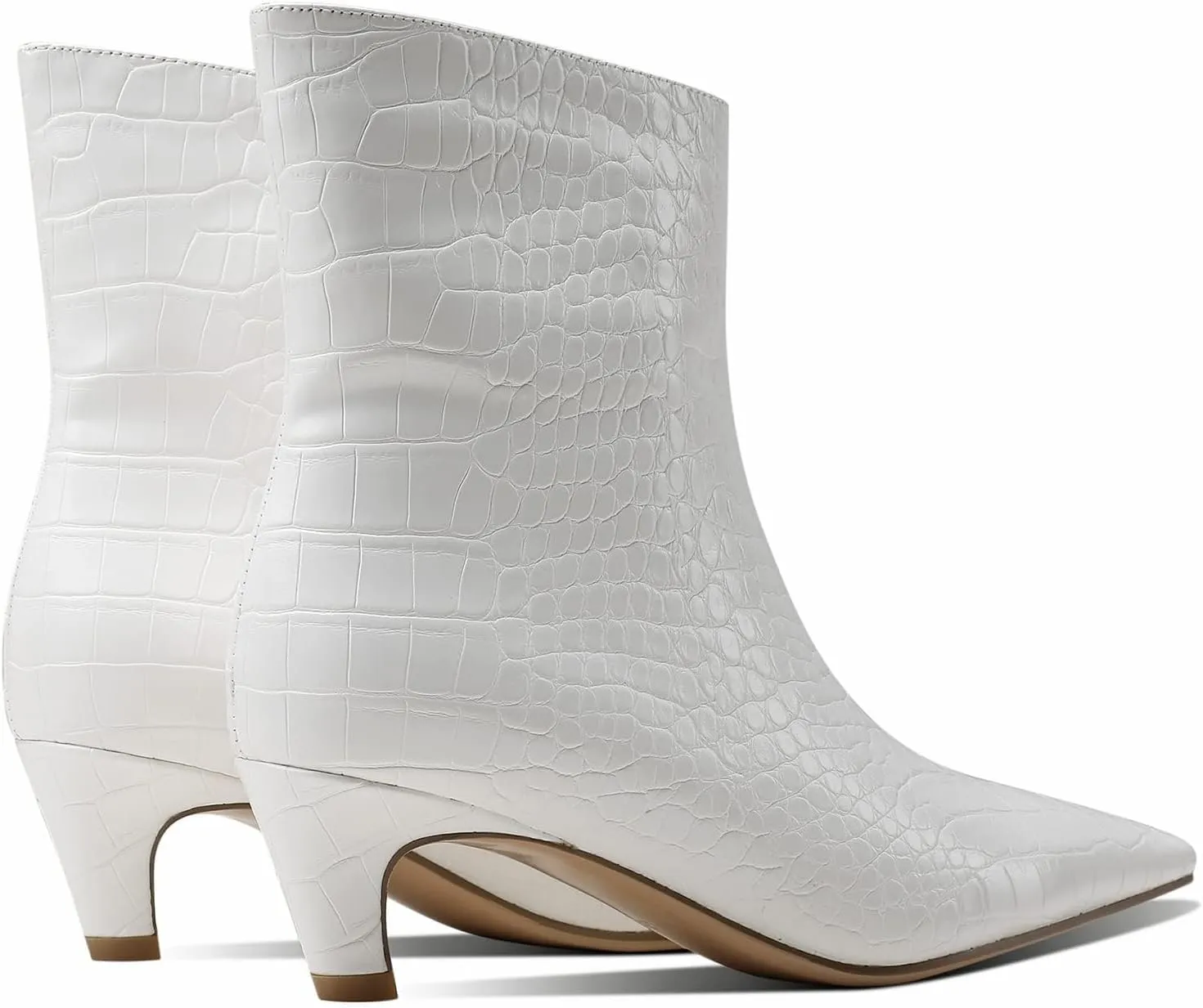 Caradise Womens Ankle Boots Pointed Toe Mid Kitten Heel Booties Pull On Wide Calf Crocodile Short Boots