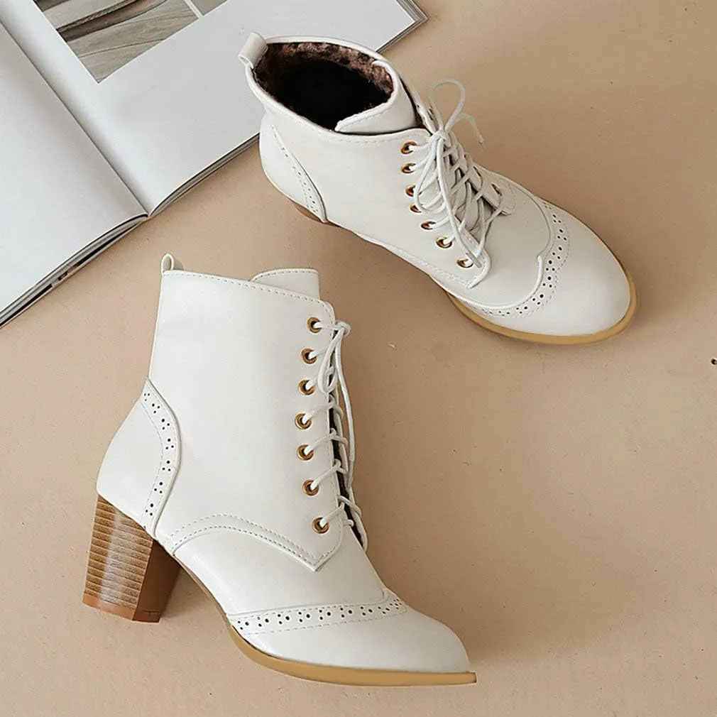 Caradise Womens Wingtip Oxford Boots Lace Up Vintage Chunky Combat Boots